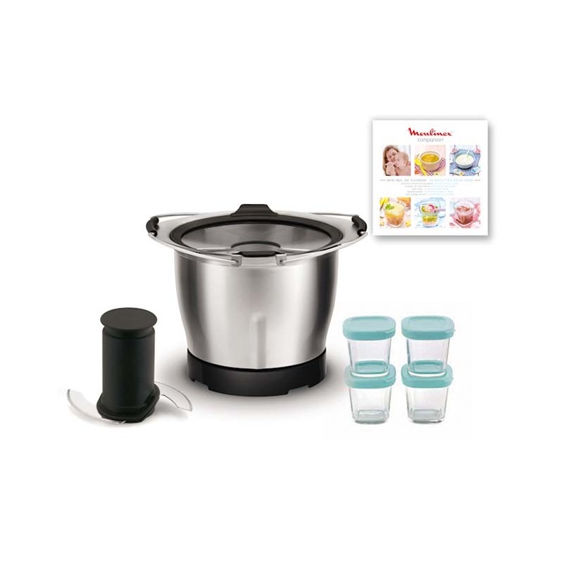 Mini-cuve avec 4 pots bébé et livres 20 recettes Moulinex XF387E10 Mini-cuve avec 4 pots bébé et livres 20 recettes Moulinex XF387E10